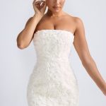 Floral-Appliqu?? Bandeau A-Line Mini Dress in White - Image 6