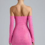 Embellished Lace-Up Off-Shoulder Mini Dress in Bubblegum Pink - Image 2