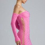 Embellished Lace-Up Off-Shoulder Mini Dress in Bubblegum Pink - Image 3