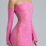 Embellished Lace-Up Off-Shoulder Mini Dress in Bubblegum Pink - Image 5