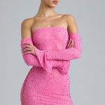 Embellished Lace-Up Off-Shoulder Mini Dress in Bubblegum Pink - Image 6