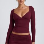 Tencel? Modal Ruched Long-Sleeve Top in Plum