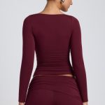 Tencel? Modal Ruched Long-Sleeve Top in Plum - Image 2
