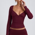 Tencel? Modal Ruched Long-Sleeve Top in Plum - Image 5