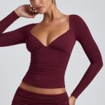 Tencel? Modal Ruched Long-Sleeve Top in Plum - Image 6
