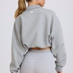 Quarter-Zip Cropped Sweatshirt in Grey Marl - Image 2