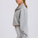 Quarter-Zip Cropped Sweatshirt in Grey Marl - Image 3