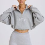 Quarter-Zip Cropped Sweatshirt in Grey Marl - Image 4