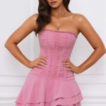Bandeau Lace-Up Corset Mini Dress in Mauve