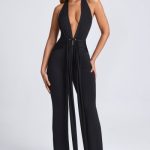 Petite Hardware Detail Plunge Halterneck Jumpsuit in Black - Image 5