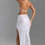 Embellished V-Waist Maxi Skirt in White - Image 2