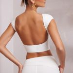 Cap Sleeve Open Back Crop Top in White - Image 4