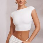 Cap Sleeve Open Back Crop Top in White - Image 5