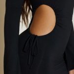 Ruched Cut Out Sides Long Sleeve Mini Dress in Black - Image 5