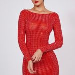 Embellished High Neck Cowl Back Mini Dress in Fire Red