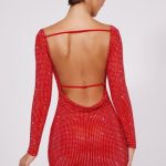 Embellished High Neck Cowl Back Mini Dress in Fire Red - Image 2