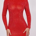 Embellished High Neck Cowl Back Mini Dress in Fire Red - Image 5