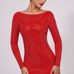 Embellished High Neck Cowl Back Mini Dress in Fire Red - Image 6