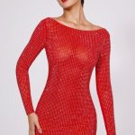 Embellished High Neck Cowl Back Mini Dress in Fire Red - Image 7