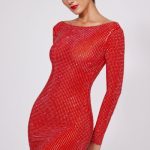 Embellished High Neck Cowl Back Mini Dress in Fire Red - Image 9