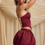 Bubble Hem Mid-Rise Mini Skirt in Wine Red - Image 4