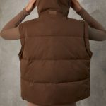 Cropped Puffer Jacket with Detachable Sleeves in Cocoa Brown - Image 2