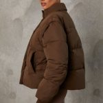 Cropped Puffer Jacket with Detachable Sleeves in Cocoa Brown - Image 7