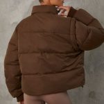 Cropped Puffer Jacket with Detachable Sleeves in Cocoa Brown - Image 8