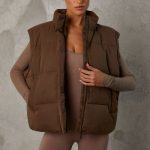 Cropped Puffer Jacket with Detachable Sleeves in Cocoa Brown - Image 10