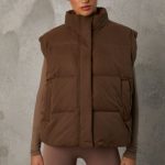 Cropped Puffer Jacket with Detachable Sleeves in Cocoa Brown - Image 11
