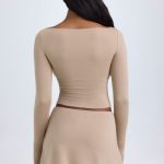 Modal Cut-Out Button-Detail Top in Taupe - Image 3