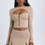 Modal Cut-Out Button-Detail Top in Taupe - Image 6