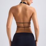 Cut-Out Ruched Halterneck Crop Top in Black - Image 2