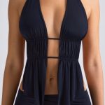Cut-Out Ruched Halterneck Crop Top in Black - Image 4