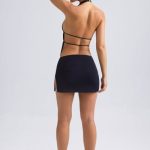 Cut-Out Ruched Halterneck Crop Top in Black - Image 7
