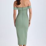 Off-Shoulder Midaxi Dress in Khaki Green - Image 3
