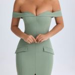 Off-Shoulder Midaxi Dress in Khaki Green - Image 5