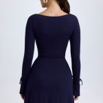 Modal Square-Neck A-Line Mini Dress in True Navy - Image 2
