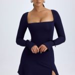 Modal Square-Neck A-Line Mini Dress in True Navy - Image 5