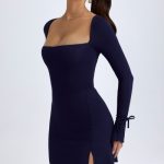 Modal Square-Neck A-Line Mini Dress in True Navy - Image 6