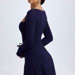 Modal Square-Neck A-Line Mini Dress in True Navy - Image 7