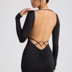 Long Sleeve Sweetheart Neckline Mini Dress in Black
