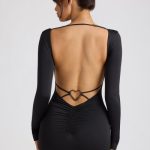 Long Sleeve Sweetheart Neckline Mini Dress in Black - Image 6