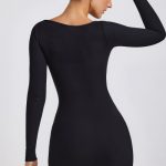 Ribbed Modal Long Sleeve Mini Dress in Black - Image 2