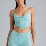 Embellished Mid-Rise Hot Pant Shorts in Ice Blue - Image 6