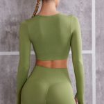Long Sleeve Crop Top in Olive - Image 2
