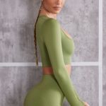 Long Sleeve Crop Top in Olive - Image 3
