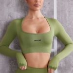 Long Sleeve Crop Top in Olive - Image 6