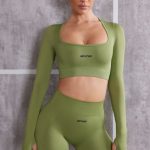 Long Sleeve Crop Top in Olive - Image 7