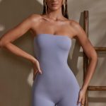 Bandeau Neckline Short Unitard in Lilac Grey - Image 7